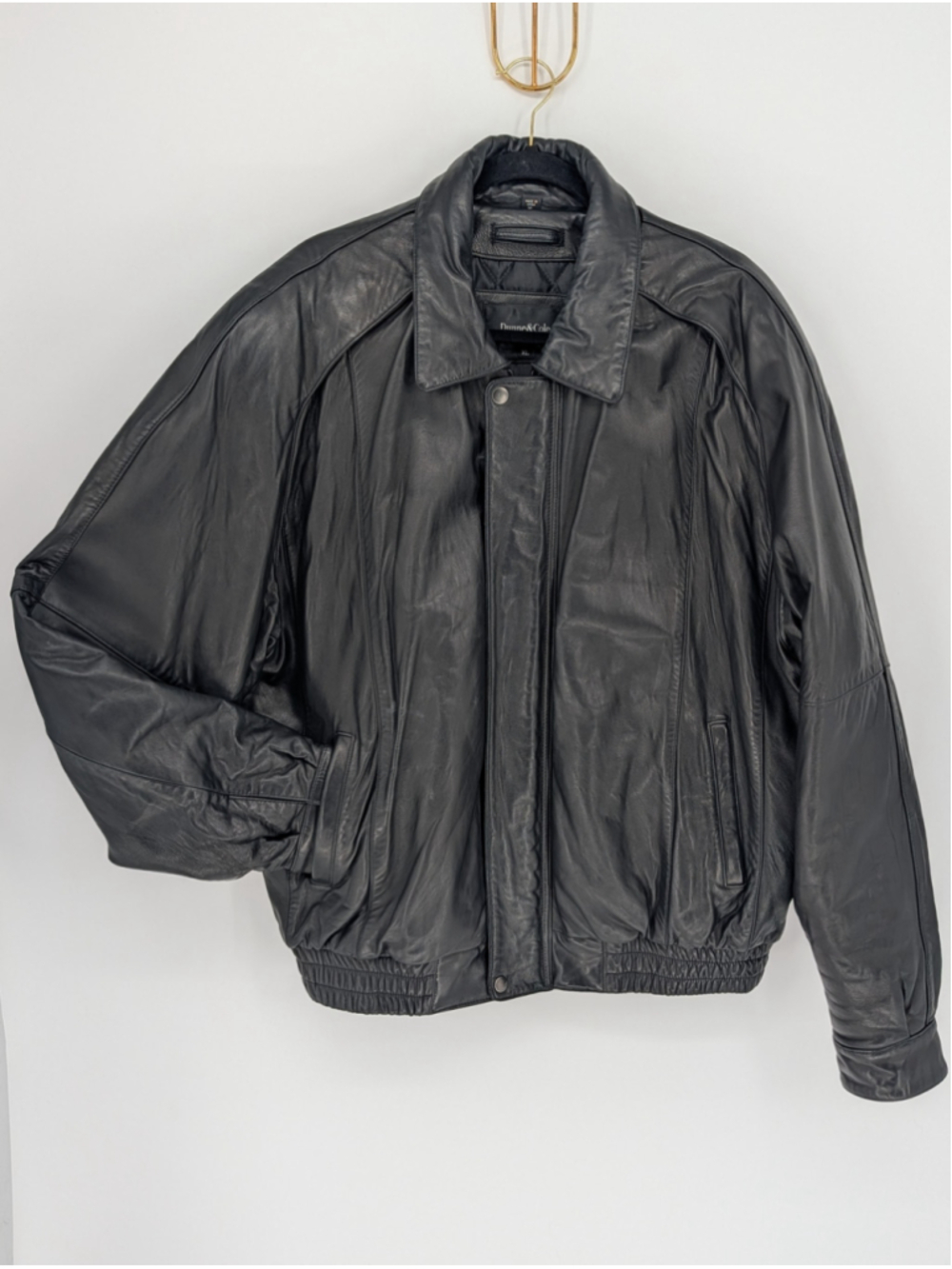 Vintage Dunne & Cole Black Leather Bomber Jacket XL Oversized 90s Y2K